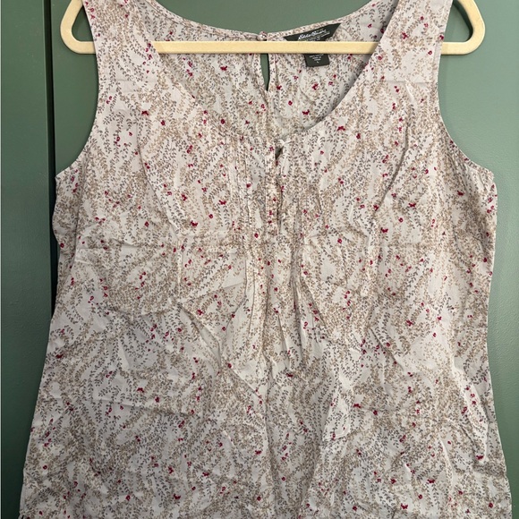 Eddie Bauer Beige With Maroon Floral Tank Top - Picture 1 of 1